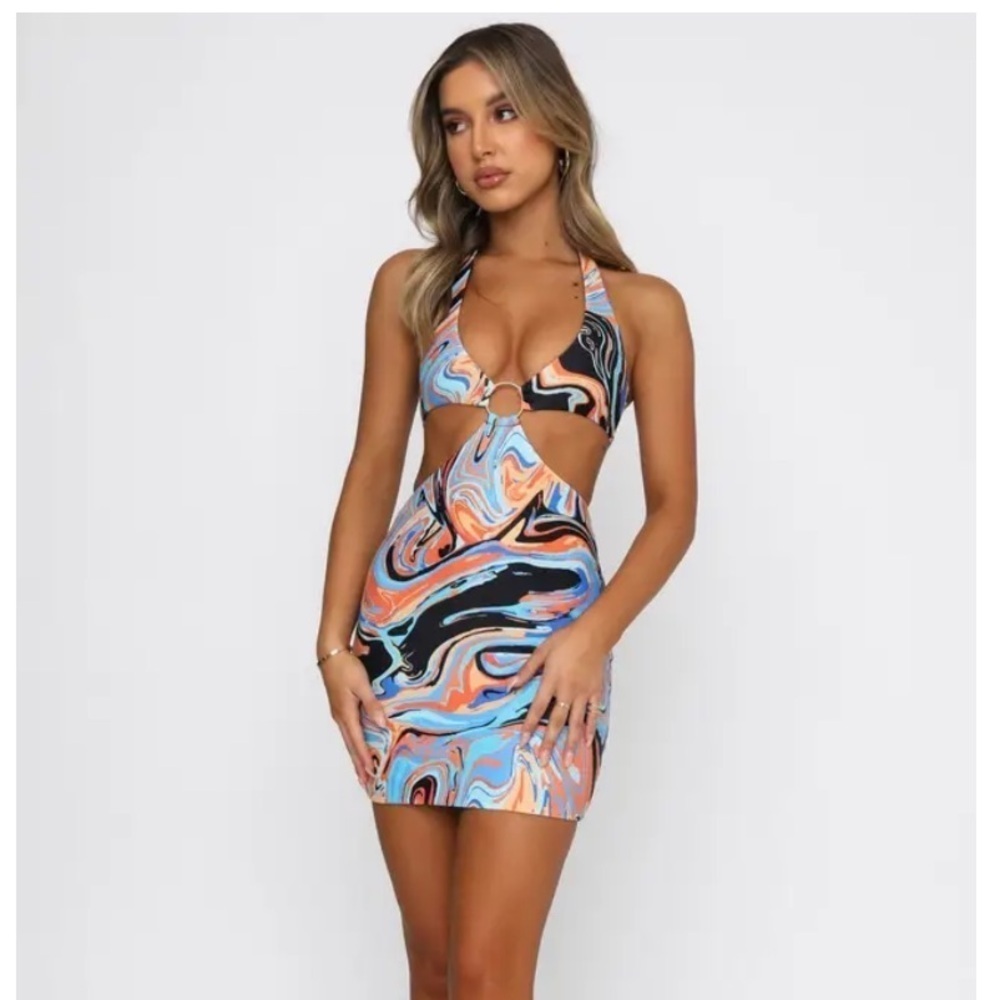 White Fox Boutique Like No Other Mini Dress size small orange/blue/black - Picture 2 of 14